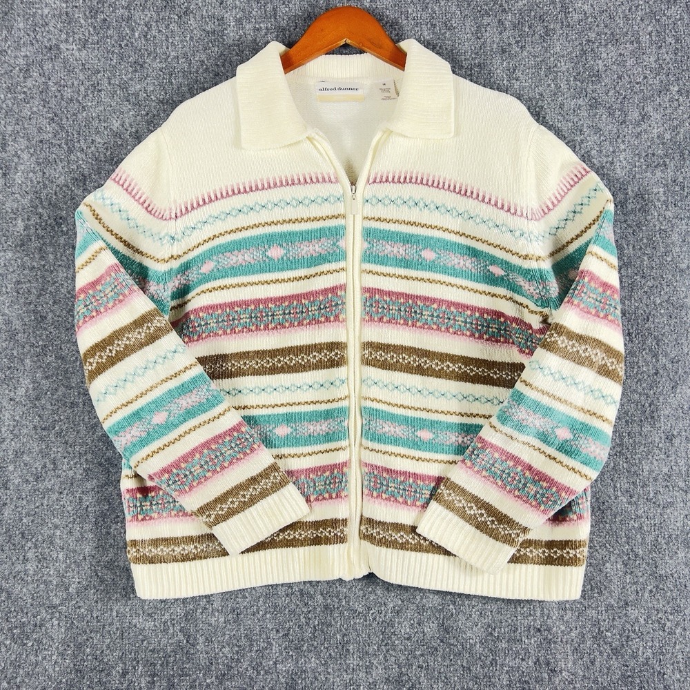 VNT 90's Alfred Dunner Fair Isle Full Zip Chenille Sweater Cardigan Plus Size 1X